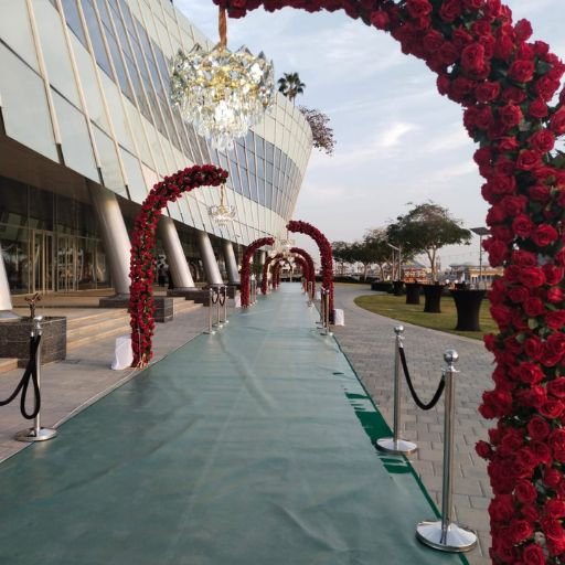 Red Rose Floral Arch Dubai with Chandelier